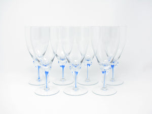 edgebrookhouse - Vintage Mikasa Studio Nova Petal Connection Glass Goblets with Light Blue Stripe in Stem - 7 Pieces