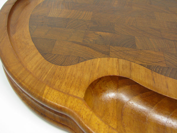 edgebrookhouse - Vintage Nissen Denmark Clover Shaped Teak Carving Tray with Staved Teak Design