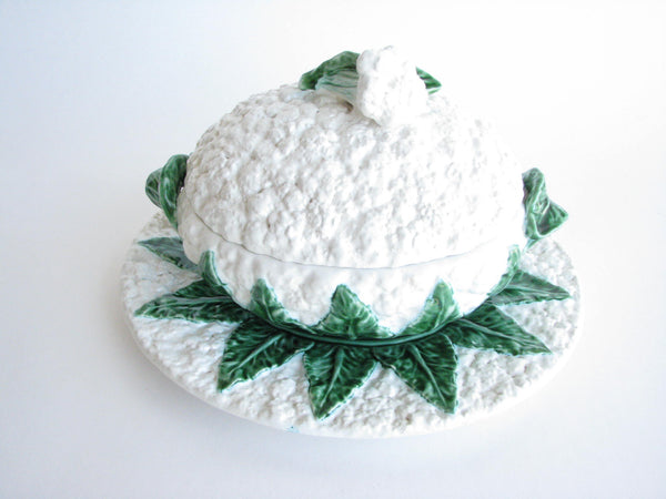 edgebrookhouse - Vintage Portugal Faience Majolica Cauliflower Shaped Soup Tureen and Underplate