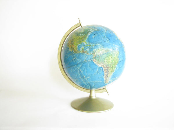 edgebrookhouse - Vintage Rand McNally World Portrait Topographical Globe on Metal Base and Stand