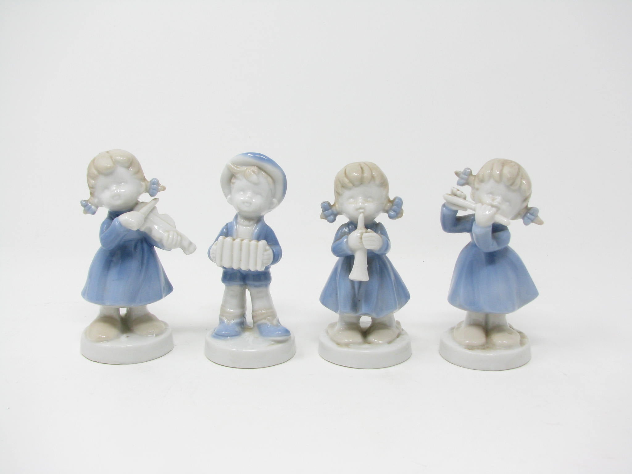 edgebrookhouse - Vintage Small Lego Japan Figurines of Children Playing Musical Instruments - 4 Pieces