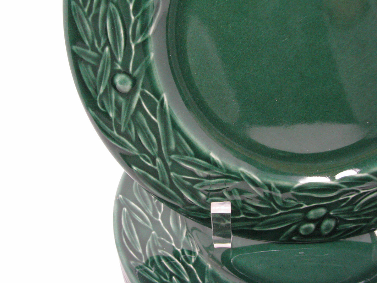Vintage Varages France Dark Green Salad Plates with Foliage and