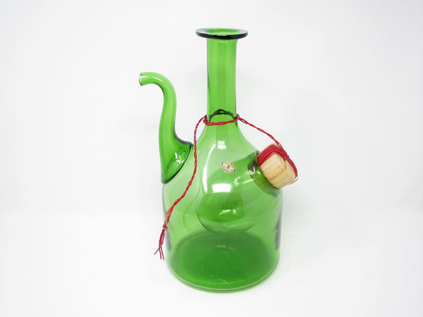 edgebrookhouse - Vintage Vetri De Empoli Italy Green Blown Glass Wine Decanter with Straw Stopper