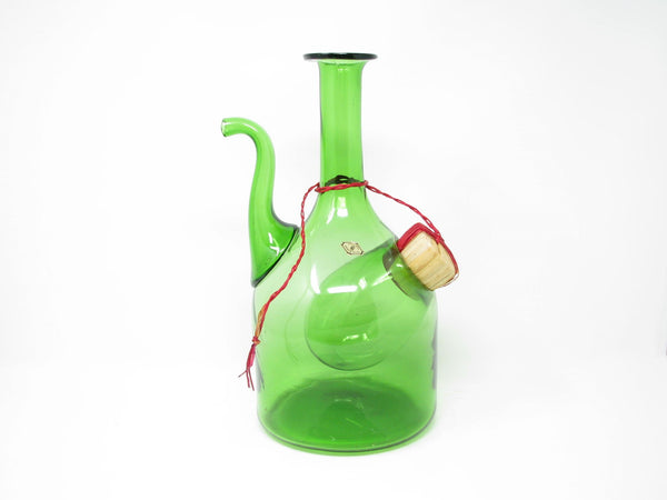 edgebrookhouse - Vintage Vetri De Empoli Italy Green Blown Glass Wine Decanter with Straw Stopper
