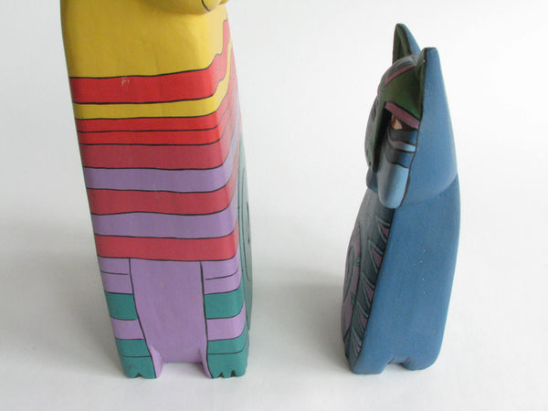 edgebrookhouse - 1980s Laurel Burch Colorful Wooden Cat Statues - a Pair