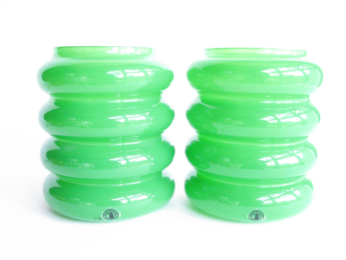 Vintage Limited Edition IKEA Anne Nilsson Green Ribbed Glass Vases