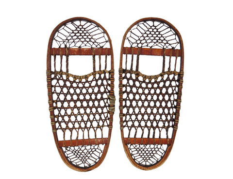Vintage Vermont Tubbs Style Bearpaw Shaped Snowshoes With Rawhide Lacing