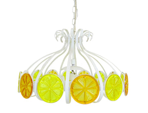 Vintage Metal Pendant Light Fixture With Lemon and Orange Slices Decoration