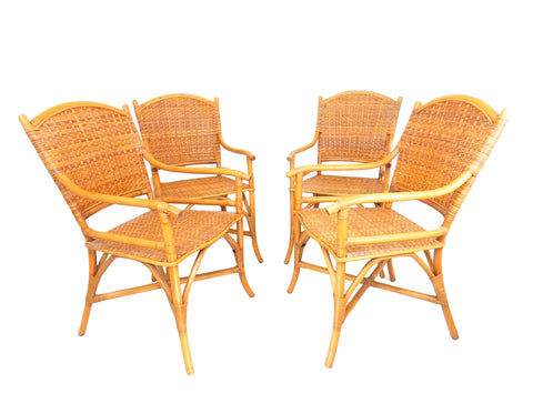 Vintage Sculptural Bamboo and Rattan Armchairs - 4 Pieces