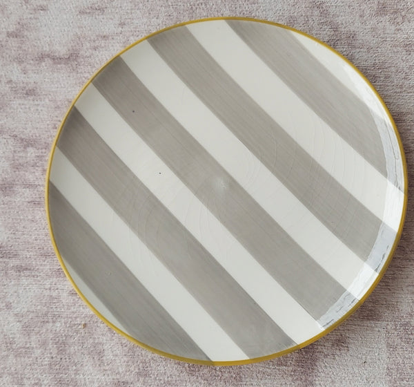 CMG Ceramicas Grey and White Striped Ceramic Salad Plates - 4 Pieces