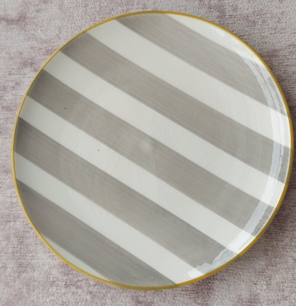 CMG Ceramicas Grey and White Striped Ceramic Salad Plates - 4 Pieces