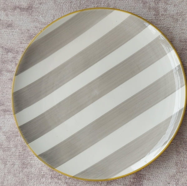 CMG Ceramicas Grey and White Striped Ceramic Salad Plates - 4 Pieces