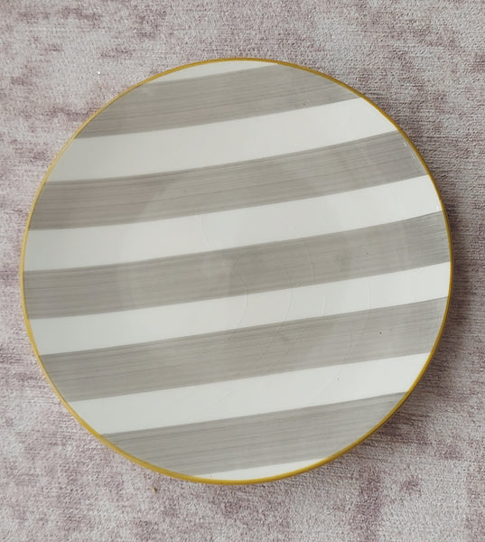 CMG Ceramicas Grey and White Striped Ceramic Salad Plates - 4 Pieces