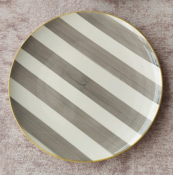 CMG Ceramicas Grey and White Striped Ceramic Salad Plates - 4 Pieces