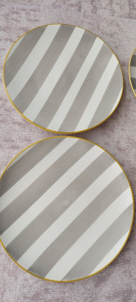 CMG Ceramicas Grey and White Striped Ceramic Salad Plates - 4 Pieces