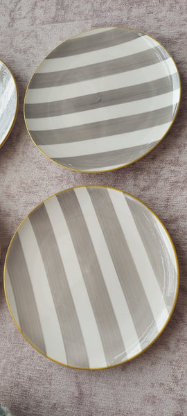 CMG Ceramicas Grey and White Striped Ceramic Salad Plates - 4 Pieces