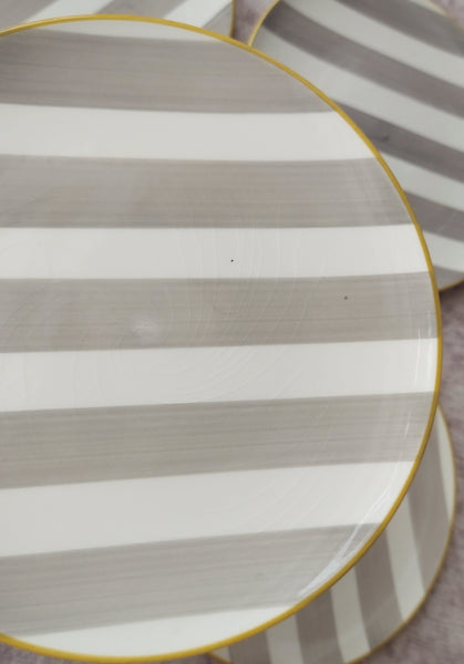 CMG Ceramicas Grey and White Striped Ceramic Salad Plates - 4 Pieces