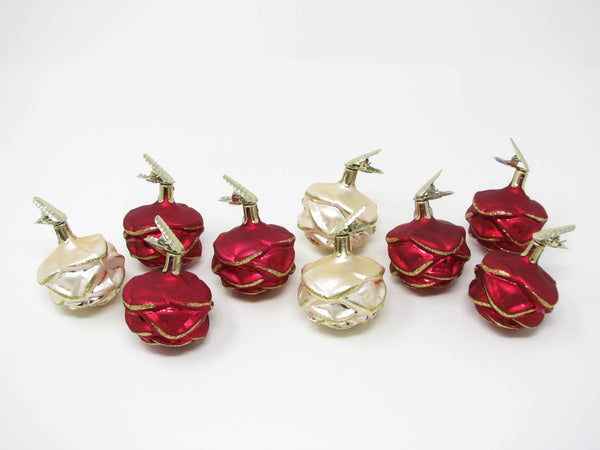 Vintage Rose Rosette or Pinecone Figural Glass Ornaments Made in Germany - 9 Pieces
