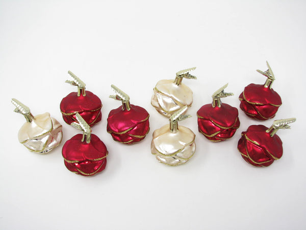Vintage Rose Rosette or Pinecone Figural Glass Ornaments Made in Germany - 9 Pieces