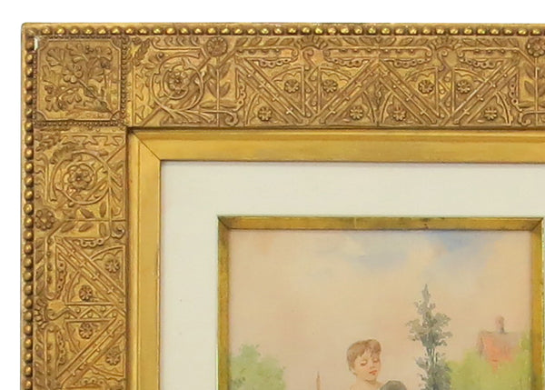 edgebrookhouse - Antique Original Fanny Mearns Watercolor in Aesthetic Movement Gilt and Gesso Frame