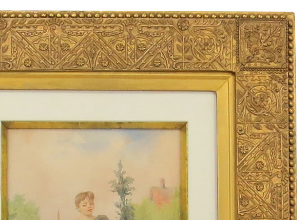 edgebrookhouse - Antique Original Fanny Mearns Watercolor in Aesthetic Movement Gilt and Gesso Frame