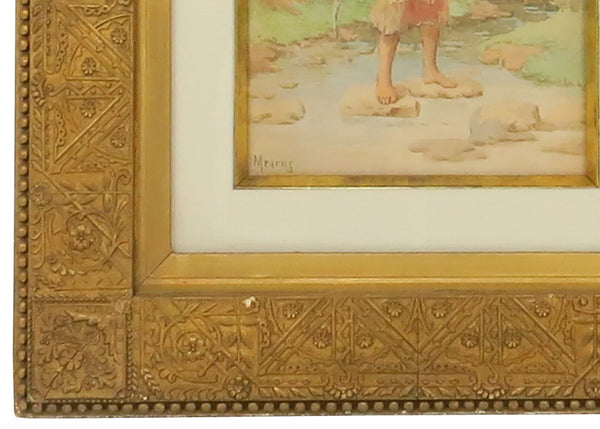 edgebrookhouse - Antique Original Fanny Mearns Watercolor in Aesthetic Movement Gilt and Gesso Frame