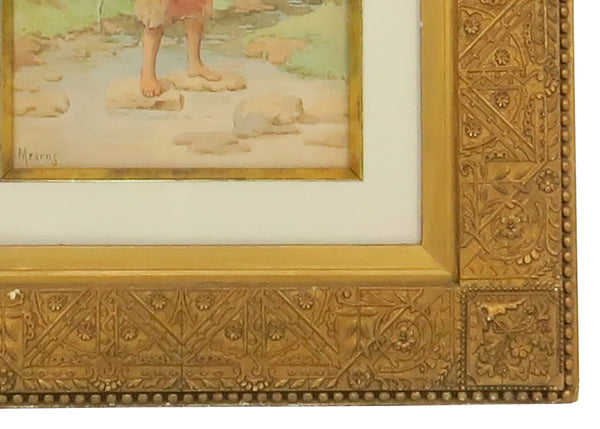edgebrookhouse - Antique Original Fanny Mearns Watercolor in Aesthetic Movement Gilt and Gesso Frame