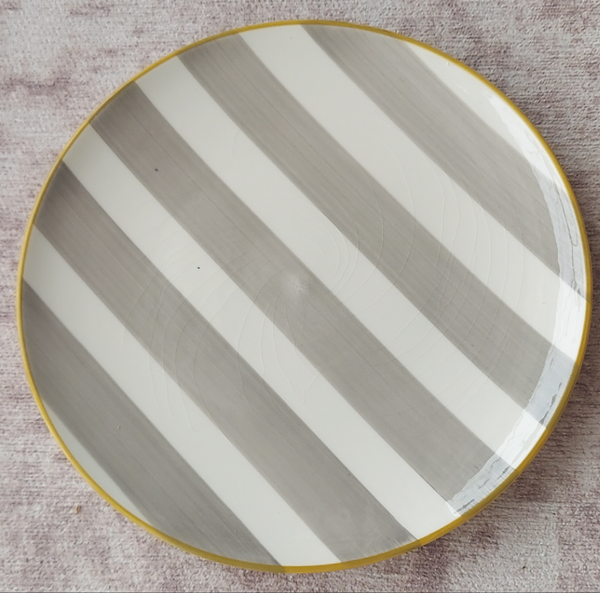 CMG Ceramicas Grey and White Striped Ceramic Salad Plates - 4 Pieces