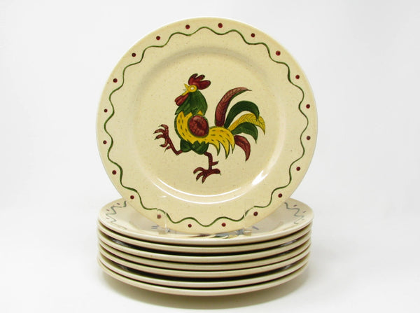 edgebrookhouse Vintage Metlox Poppytrail California Provincial Rooster Dinner Plates - 8 Pieces