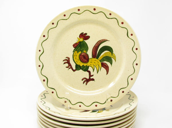 edgebrookhouse Vintage Metlox Poppytrail California Provincial Rooster Dinner Plates - 8 Pieces