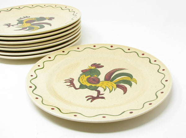 edgebrookhouse Vintage Metlox Poppytrail California Provincial Rooster Dinner Plates - 8 Pieces