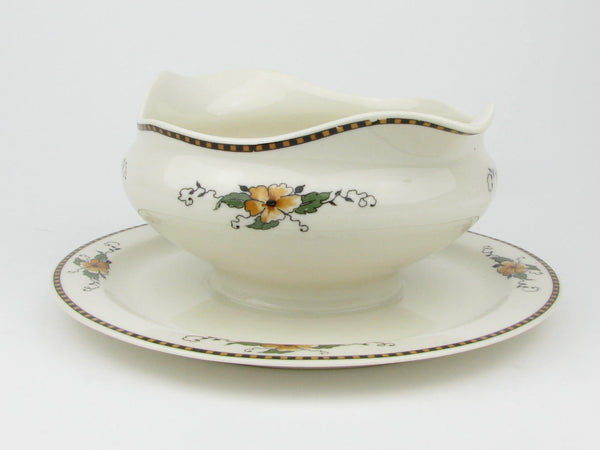 Vintage Syracuse Old Ivory Chiquita Gravy Boat with Attached Underplate