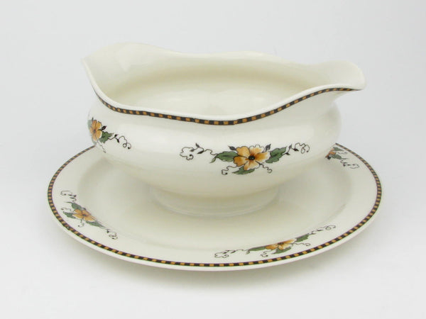 Vintage Syracuse Old Ivory Chiquita Gravy Boat with Attached Underplate