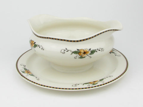 Vintage Syracuse Old Ivory Chiquita Gravy Boat with Attached Underplate