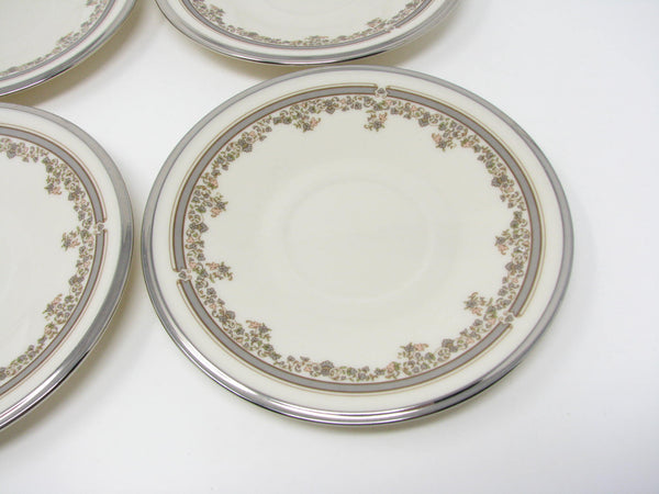 Vintage Lenox Lace Point Floral Saucers with Platinum Rim - 4 Pieces