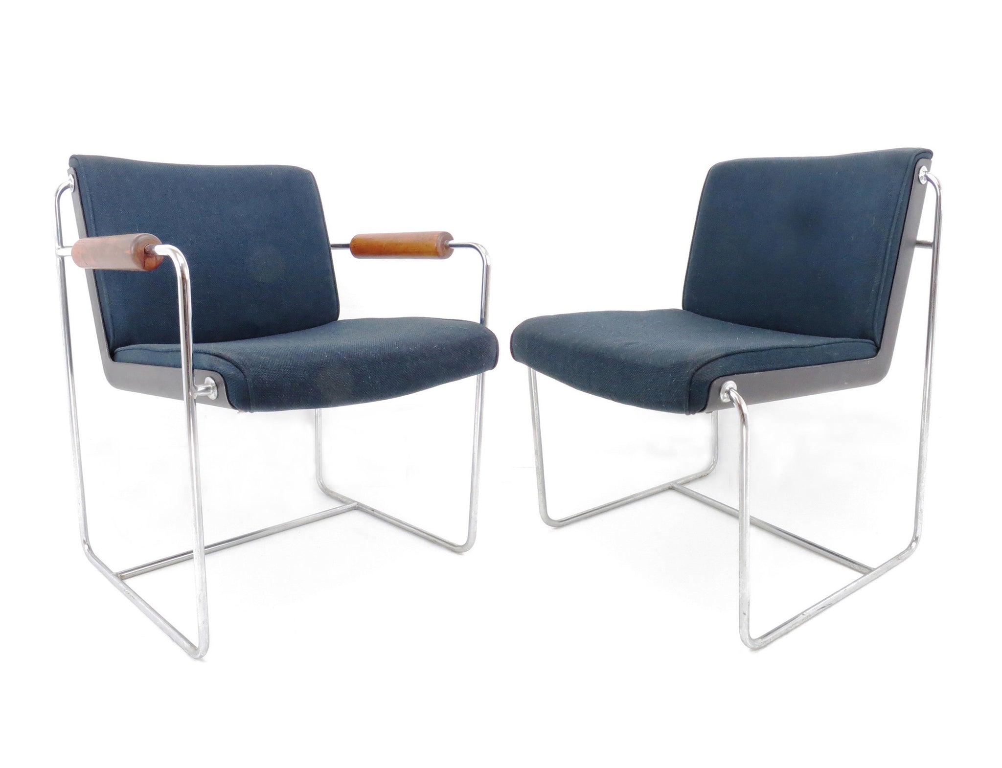 Vintage 1960s Architectural Modern Chrome Office Guest Chairs - a Pair