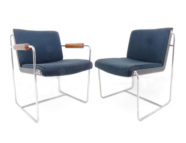 Vintage 1960s Architectural Modern Chrome Office Guest Chairs - a Pair