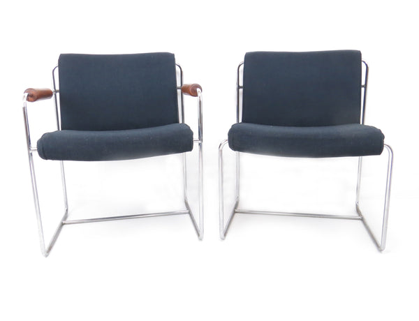 Vintage 1960s Architectural Modern Chrome Office Guest Chairs - a Pair