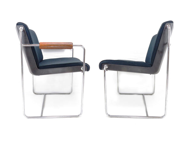 Vintage 1960s Architectural Modern Chrome Office Guest Chairs - a Pair