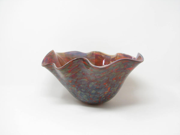 edgebrookhouse 2005 Robert Eickholt Blown Red and Blue Glass Decorative Bowl with Ruffled Rim