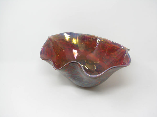 edgebrookhouse 2005 Robert Eickholt Blown Red and Blue Glass Decorative Bowl with Ruffled Rim