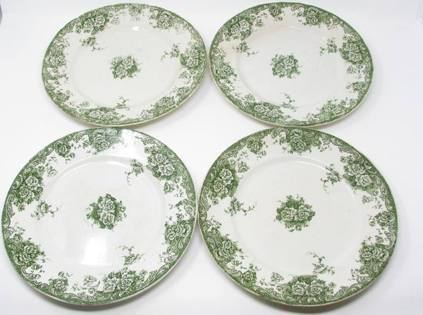 edgebrookhouse Antique Edward Steele Stratford Green and White English Earthenware Plates - 4 Pieces