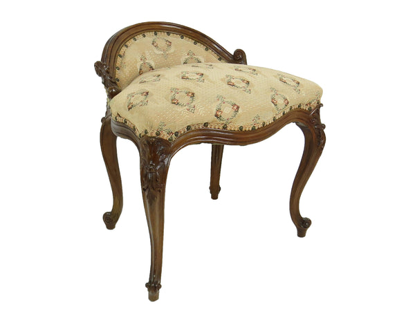 Antique French Provincial Louis XV Carved Walnut Vanity Chair