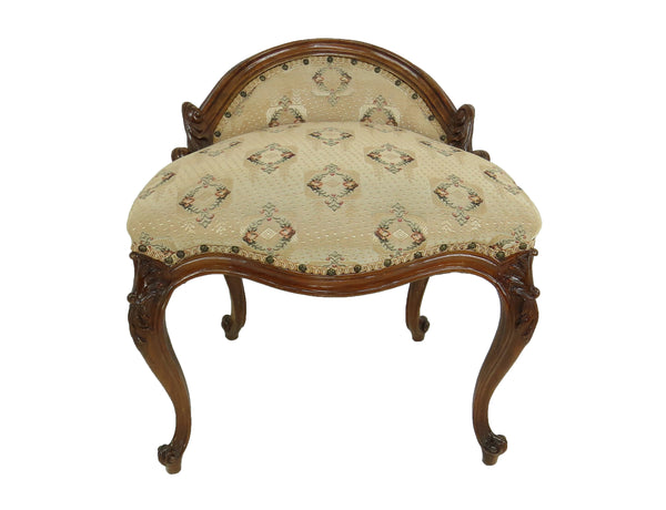 Antique French Provincial Louis XV Carved Walnut Vanity Chair