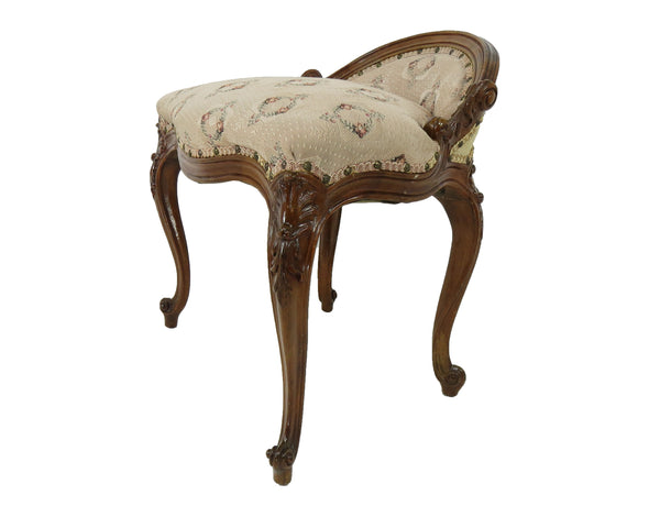 Antique French Provincial Louis XV Carved Walnut Vanity Chair