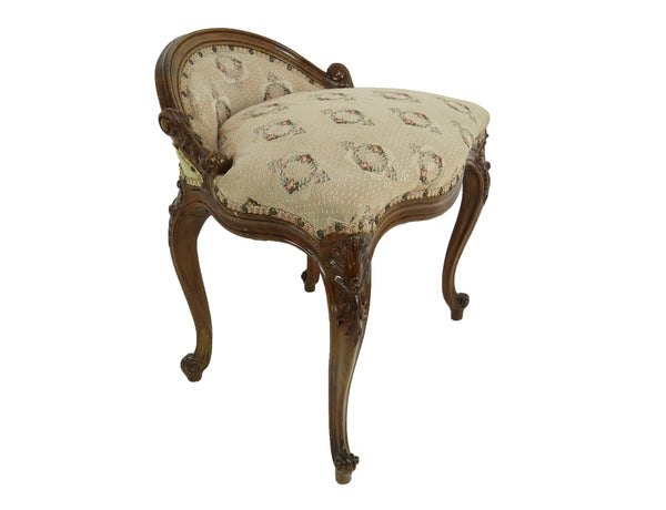 Antique French Provincial Louis XV Carved Walnut Vanity Chair