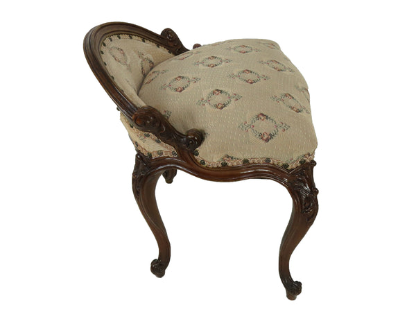 Antique French Provincial Louis XV Carved Walnut Vanity Chair