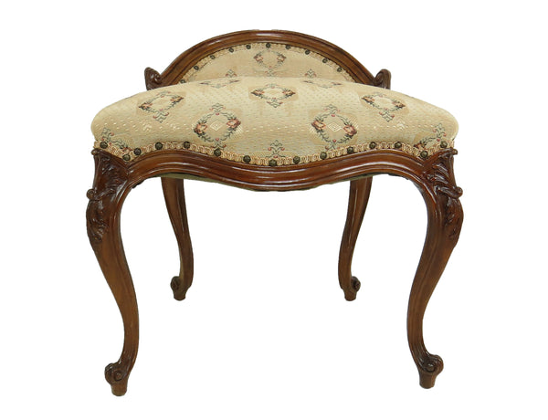 Antique French Provincial Louis XV Carved Walnut Vanity Chair