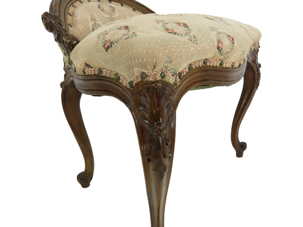 Antique French Provincial Louis XV Carved Walnut Vanity Chair