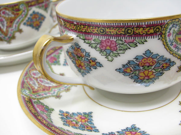 Antique Haviland Limoges France Cashmere Porcelain Cups and Saucers with Gold Trim - 16 Pieces